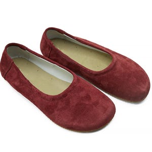 Ballerine piatte bordeaux da donna fatte a mano - Ballerine con suola a goccia zero - Slip-on con punta larga in vera pelle