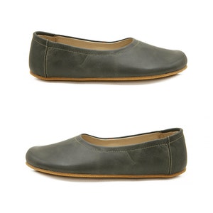 Women's Handmade Barefoot Black Flat Ballet Shoes - Daily Use Zero Drop Sole Ballerina Shoes - Gift for Her - Leather Earthing Shoes