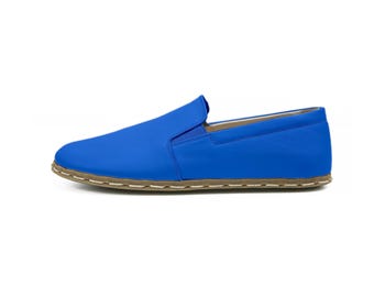 Men's Sax Blue Barefoot Loafers - Handmade Turkish Yemeni Shoes