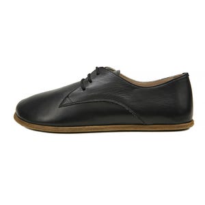 Men&#39;s Handmade Barefoot Oxford Black Tie Shoes - Zero Drop Sole Tie Shoes - Genuine Leather Vintage Oxford Grounding Shoes