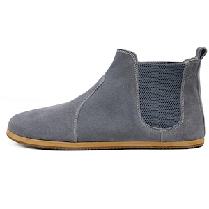 Men&#39;s Suede Gray Barefoot Handmade Chelsea Boots - Zero Drop Sole Ankle Boots - Wide Toe Box Booties - Genuine Leather Comfy Chelsea Boots