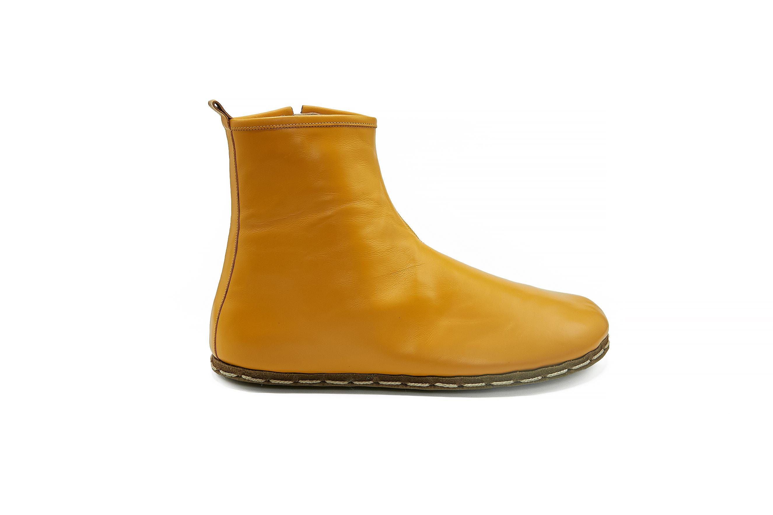 Women's Mustard Barefoot Handmade Ankle Boots With Zipper - Zero