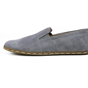 Women's Handmade Suede Gray Barefoot Zero Drop Sole Slip-Ons - Organic Leather Earthing Shoes - Turkish Wide Toe Box Slip-Ons