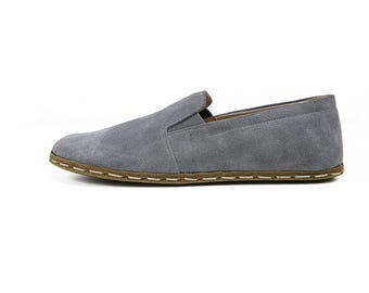 Ręcznie robione zamszowe półbuty wsuwane Barefoot Slip-Ons: szare skórzane buty Zero Drop