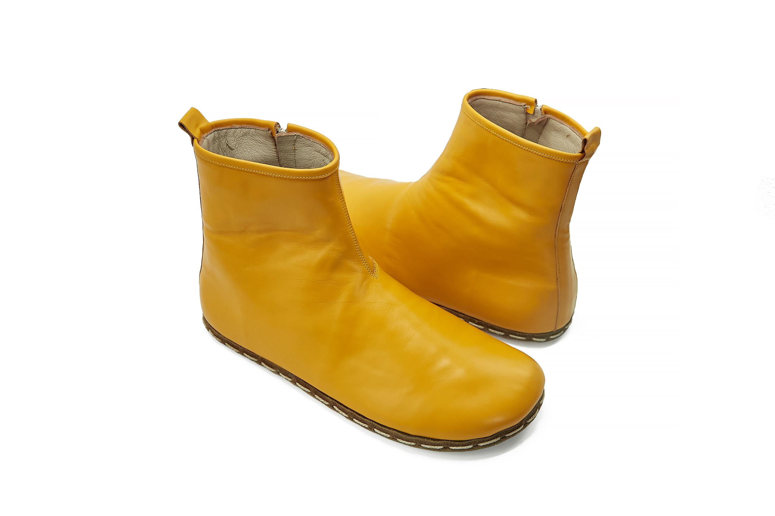 Women's Mustard Barefoot Handmade Ankle Boots With Zipper - Zero