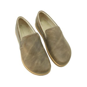 Women's Handmade Mink Grey Barefoot Zero Drop Sole Slip-Ons - Organic Leather Earthing Shoes - Turkish Wide Toe Box Slip-Ons