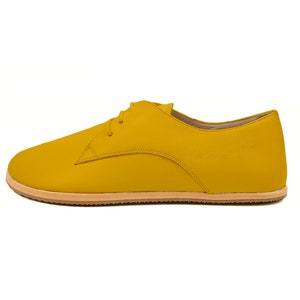 Women&#39;s Barefoot Mustard Oxford Shoes - Wide Toe Box Rubber Sole Oxford Vintage Shoes - Zero Drop Sole Organic Leather Tie Shoes