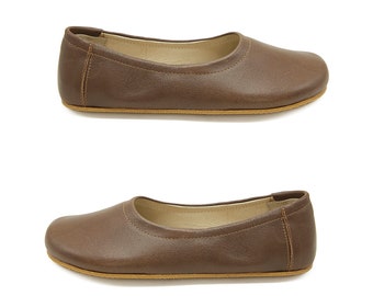 Handmade Brown Leather Ballet Flats | Women's Zero Drop Barefoot Shoes