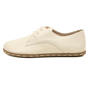 Women&#39;s Barefoot Cream Leather Oxfords: Wide Toe, Zero Drop Sole