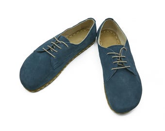 Men's Handmade Nubuck Leather Barefoot Oxford Shoes - Zero Drop Sole