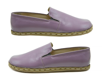 Damskie ręcznie robione szarobrązowe boso z podeszwą Zero Drop Slip-Ons - ekologiczne skórzane buty Earthing - tureckie szerokie buty Toe Box Slip-Ons