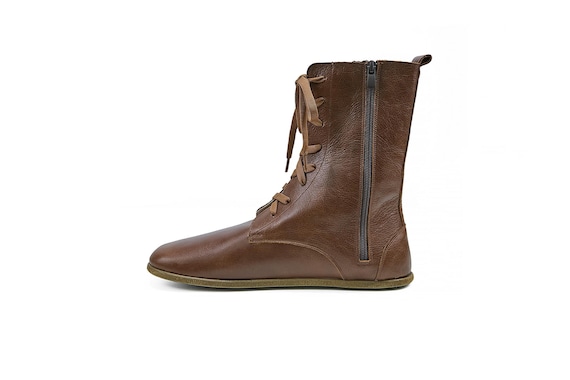 Men Barefoot Boots Handmade Long Sleeve Brown Boots Leather Soled Organic Winter Boots Zero Drop Sole Wide Toe Zip Tie Boots Etsy Ireland