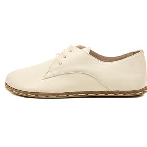Men&#39;s Handmade Leather Barefoot Oxford Shoes - Cream Zero Drop Sole