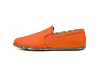 Men's Orange Barefoot Loafers - Handmade Turkish Yemeni Shoes