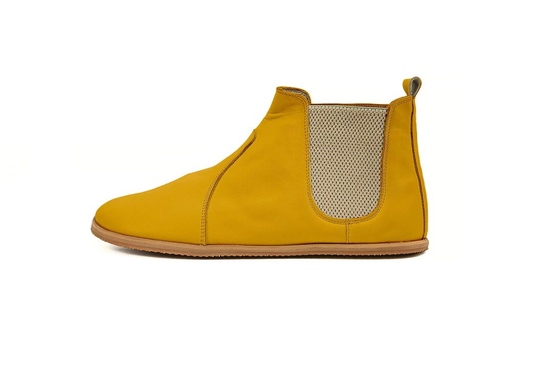 Women's Handmade Mustard Chelsea Boots - Zero Drop Sole Short
