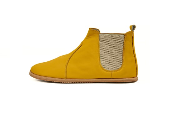 Women's Handmade Mustard Chelsea Boots - Zero Drop Sole Short