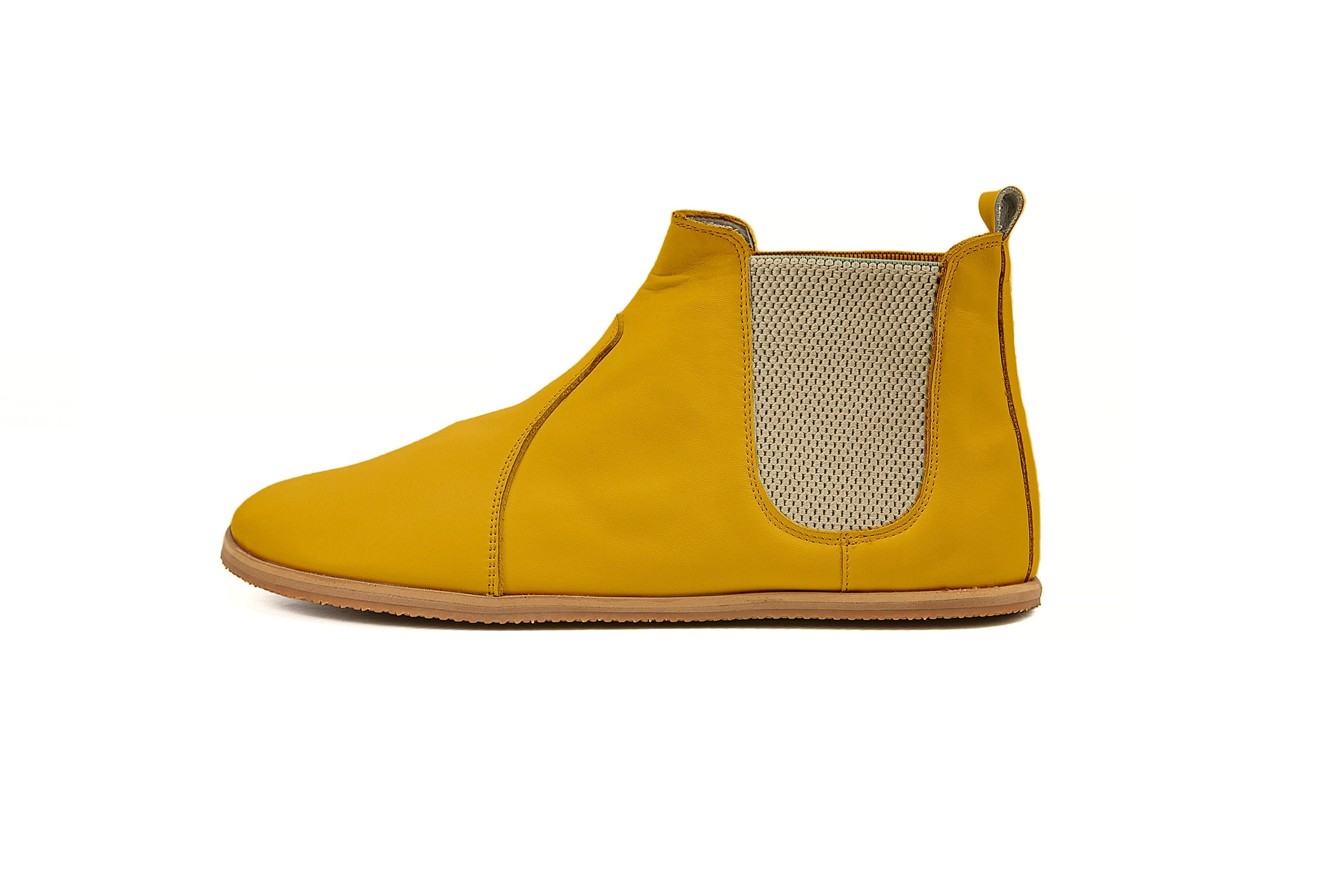 Women's Handmade Mustard Chelsea Boots - Zero Drop Sole Short