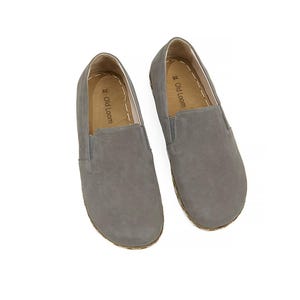 Men's Nubuck Gray Zero Drop Sole Barefoot Loafers - Turkish Handmade Yemeni Shoes - Wide Toe Box Slip-Ons - Bohemian Daily Use Shoes
