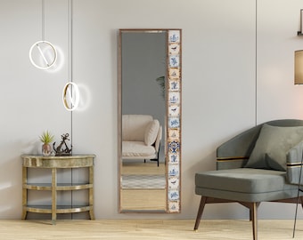 Full Length Mirror - Handmade Ethnic Tile Ceramic Stone Large Pier Glass Mirror - Home Decor Wall Hanging Mirror