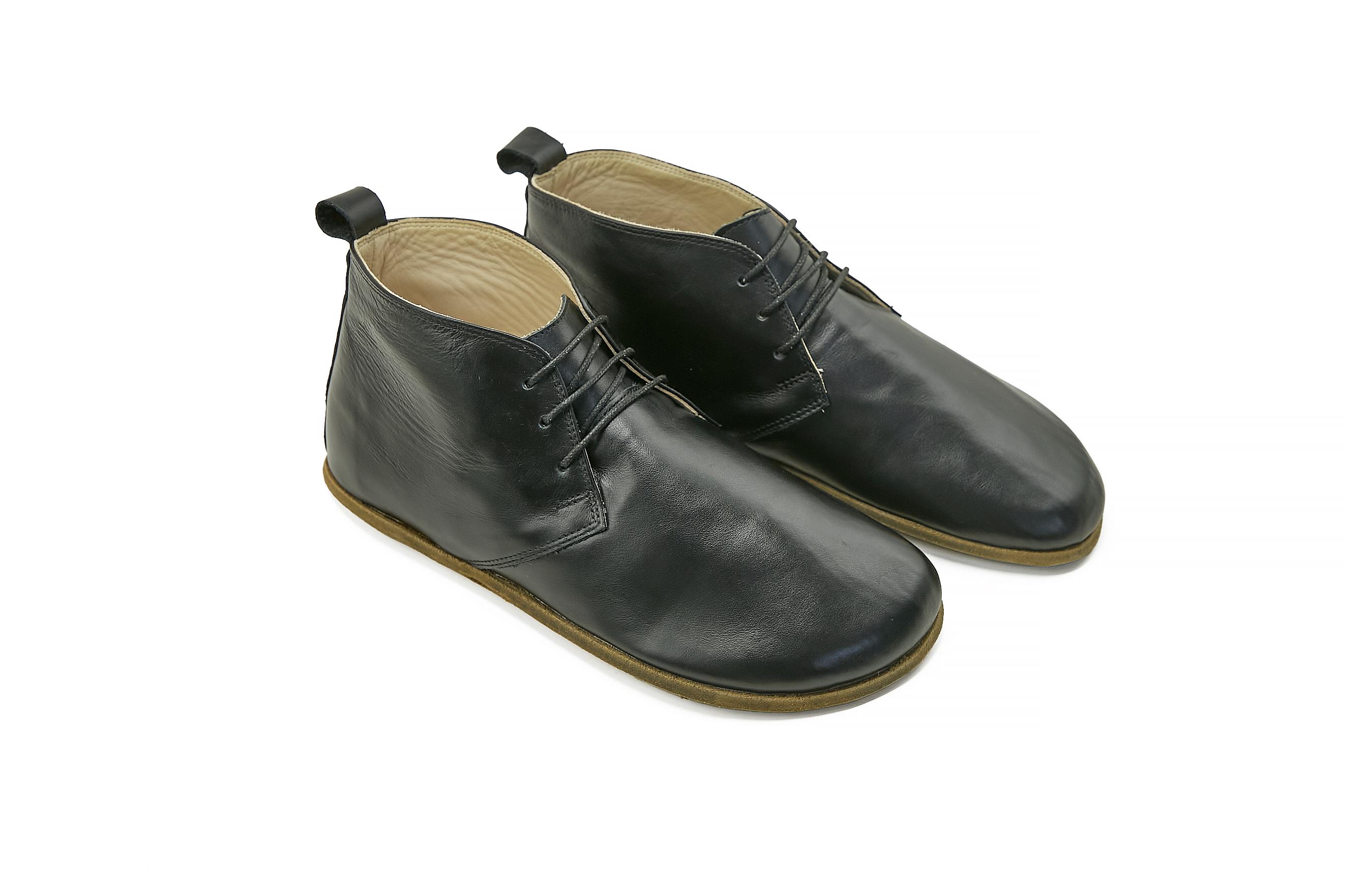 Women's Handmade Barefoot Tie Black Boots - Turkish Handmade Sustainable Leather Short Boots - Zero Drop Sole Shoes