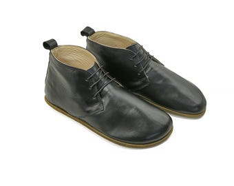 Stivaletti alla caviglia fatti a mano da uomo Barefoot neri - Stivaletti alla caviglia con suola a goccia zero - Stivaletti con punta larga - Scarpe Oxford comode alla caviglia in vera pelle