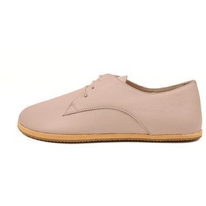 Women&#39;s Barefoot Powder Oxford Shoes - Wide Toe Box Rubber Sole Oxford Vintage Shoes - Zero Drop Sole Organic Leather Tie Shoes