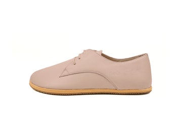 Women's Barefoot Powder Oxford Shoes - Wide Toe Box Rubber Sole Oxford Vintage Shoes - Zero Drop Sole Organic Leather Tie Shoes