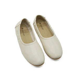 Women's Handmade Beige Flat Ballet Shoes - Zero Drop Sole Ballerina Shoes -Genuine Leather Wide Toe Box Slip-Ons