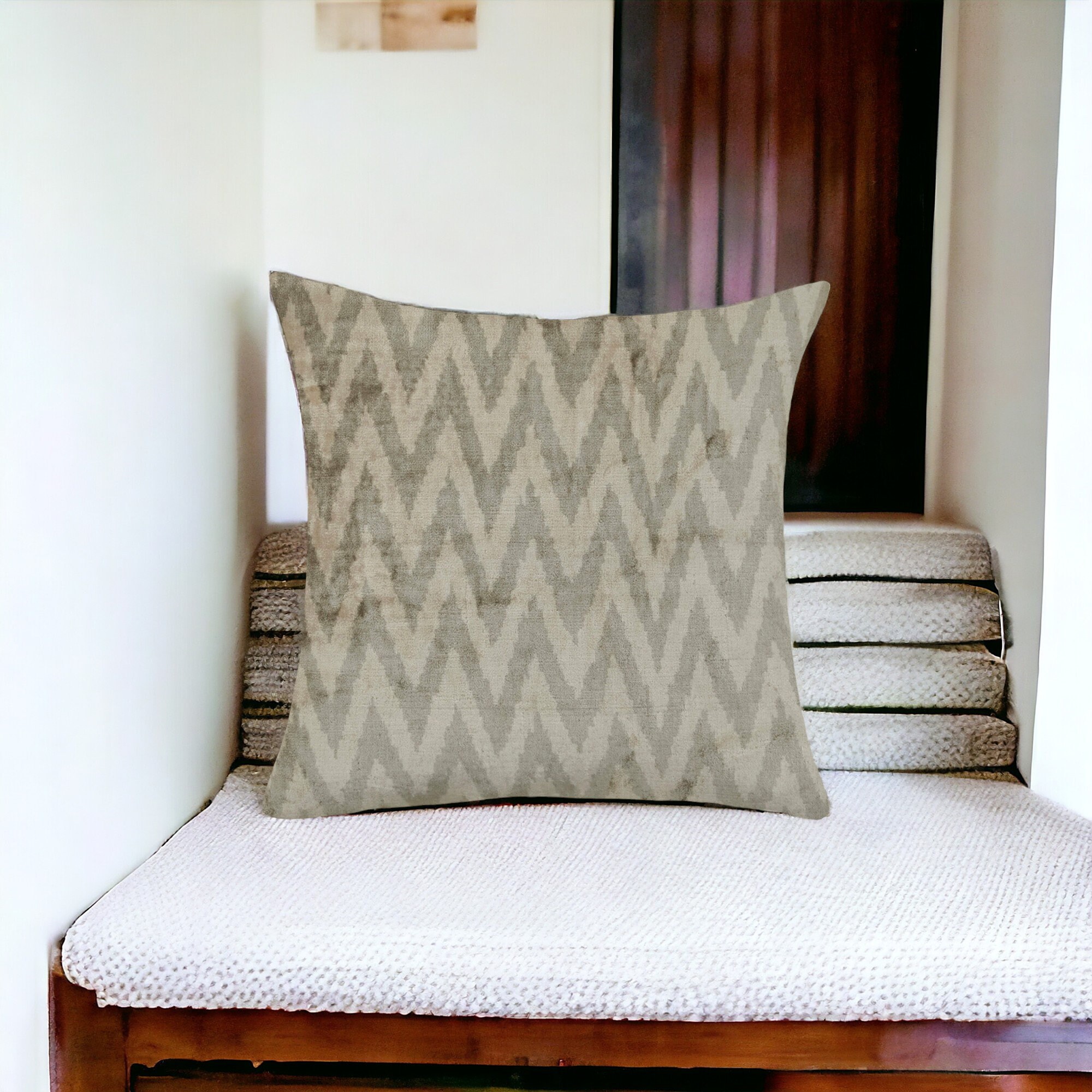 15x15 Pillow, 19x19 Pillow, 23x23 Pillow, Velvet Ikat Cushion, Silk Velvet Cushion Cover