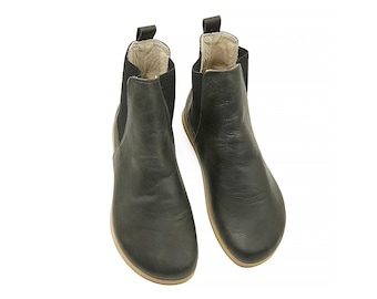 Men's Handmade Anthracite Leather Chelsea Boots - Barefoot Zero Drop