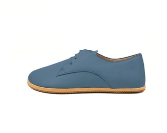 Men's Handmade Blue Leather Oxford Shoes - Zero Drop Sole