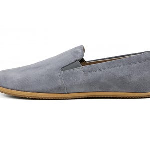 Men's Handmade Suede Gray Barefoot Slip-Ons - Turkish Yemeni Wide Toe Box Loafers - Organic Grounding Shoes - Zero Drop Sole Slip-Ons