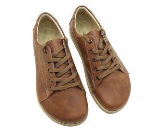Handgefertigte Barfuß-Tan-Turnschuhe für Herren - Zero Drop Sole-Bindungsschuhe - Echtleder Vintage Oxford-Erdungsschuhe