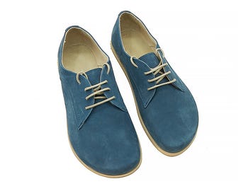 Men's Handmade Nubuck Leather Barefoot Oxford Shoes - Zero Drop Sole