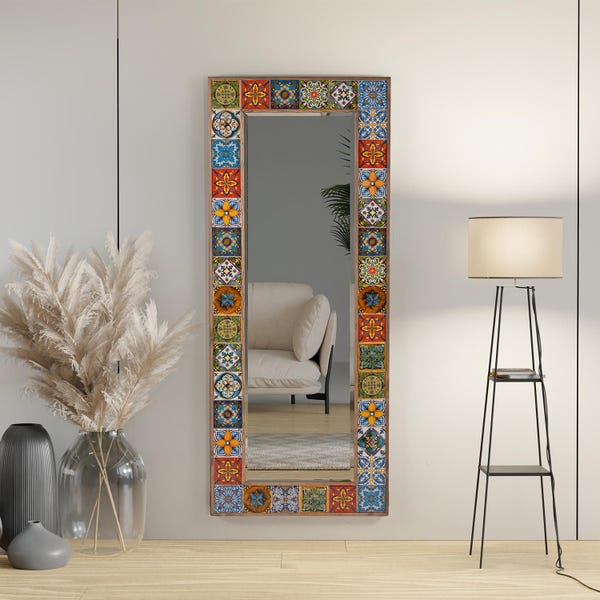 Turkish Handcrafted Tile Stone Full Length Mirror - Decorative Multicolor Bohemian Wall Hanging Mirror - Living Room Decor