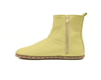 Stivaletti da uomo in pelle color limone, modello barefoot – Drop zero, punta larga