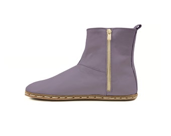 Men's Taupe Leather Barefoot Ankle Boots – Wide Toe, Zero Drop