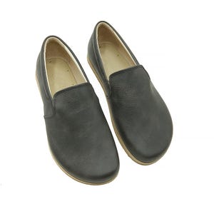 Men's Handmade Anthracite Gray Barefoot Slip-Ons - Turkish Yemeni Wide Toe Box Loafers - Organic Grounding Shoes - Zero Drop Sole Slip-Ons