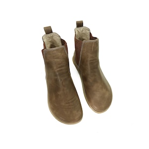 Women&#39;s Handmade Mink Gray Chelsea Boots - Zero Drop Sole Short Boots - Genuine Leather Wide Toe Box Ankle Boots