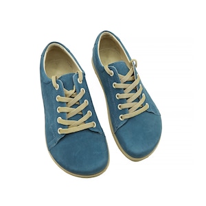 Men's Handmade Barefoot Nubuck Jeans Sneakers - Zero Drop Sole Tie Shoes - Genuine Leather Vintage Oxford Grounding Shoes