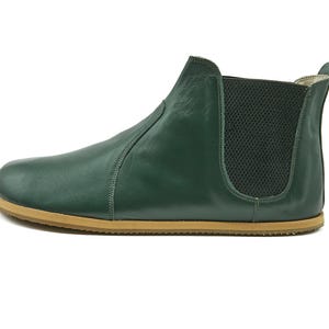 Men's Green Barefoot Handmade Chelsea Boots - Zero Drop Sole Ankle Boots - Wide Toe Box Booties - Genuine Leather Comfy Chelsea Shoes