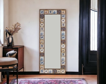 Turkish Handcrafted Tile Stone Full Length Mirror - Decorative Multicolor Bohemian Wall Hanging Mirror - Living Room Decor