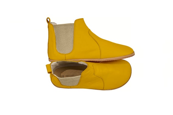 Women's Handmade Mustard Chelsea Boots - Zero Drop Sole Short