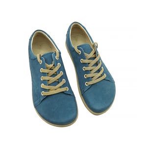 Women's Barefoot Nubuck Jeans Sneakers - Wide Toe Box Rubber Sole Vintage Sneakers - Zero Drop Sole Organic Leather Tie Sneakers