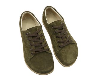 Women's Barefoot Sneakers: Asphalt Gray Organic Leather Zero Drop Shoes