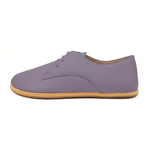 Women&#39;s Barefoot Taupe Oxford Shoes - Wide Toe Box Rubber Sole Oxford Vintage Shoes - Zero Drop Sole Organic Leather Tie Shoes