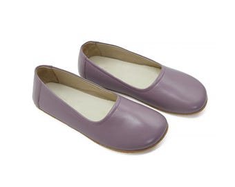 Women's Handmade  Taupe Flat Ballet Shoes - Zero Drop Sole Ballerina Shoes - Genuine Leather Wide Toe Box Slip-Ons