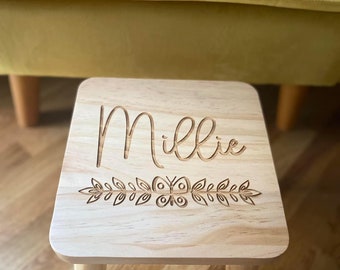 Kids Personalized Stool; Wooden Engraved Seat; Customized Child Gift; Engraved Gift; Timeless Keepsake; Wooden Stool; Laser Engraved Gift