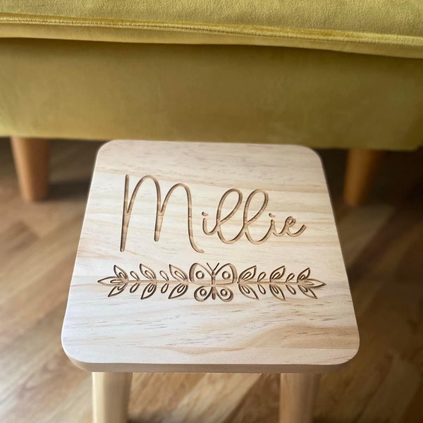 Kids Personalized Stool; Wooden Engraved Seat; Customized Child Gift; Engraved Gift; Timeless Keepsake; Wooden Stool; Laser Engraved Gift