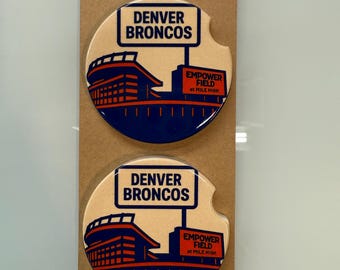 Posavasos de cerámica para coche de los Denver Broncos: regalo para aficionados al fútbol (juego de 2)